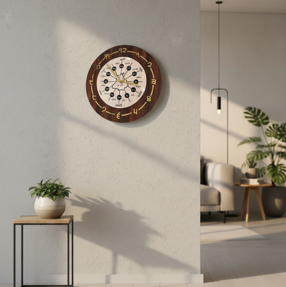 Punjabi Family Roots Wooden Wall Clock – Ancestral Village Map Design with Gurmukhi Numerals