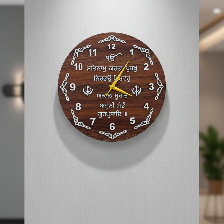 Premium Wooden Sikh Spiritual Wall Clock